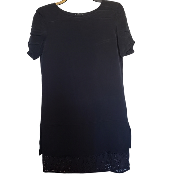 Theory | Dresses | Theory Black Silk Shirt Dress With Lace Trim Size 6 |  Poshmark